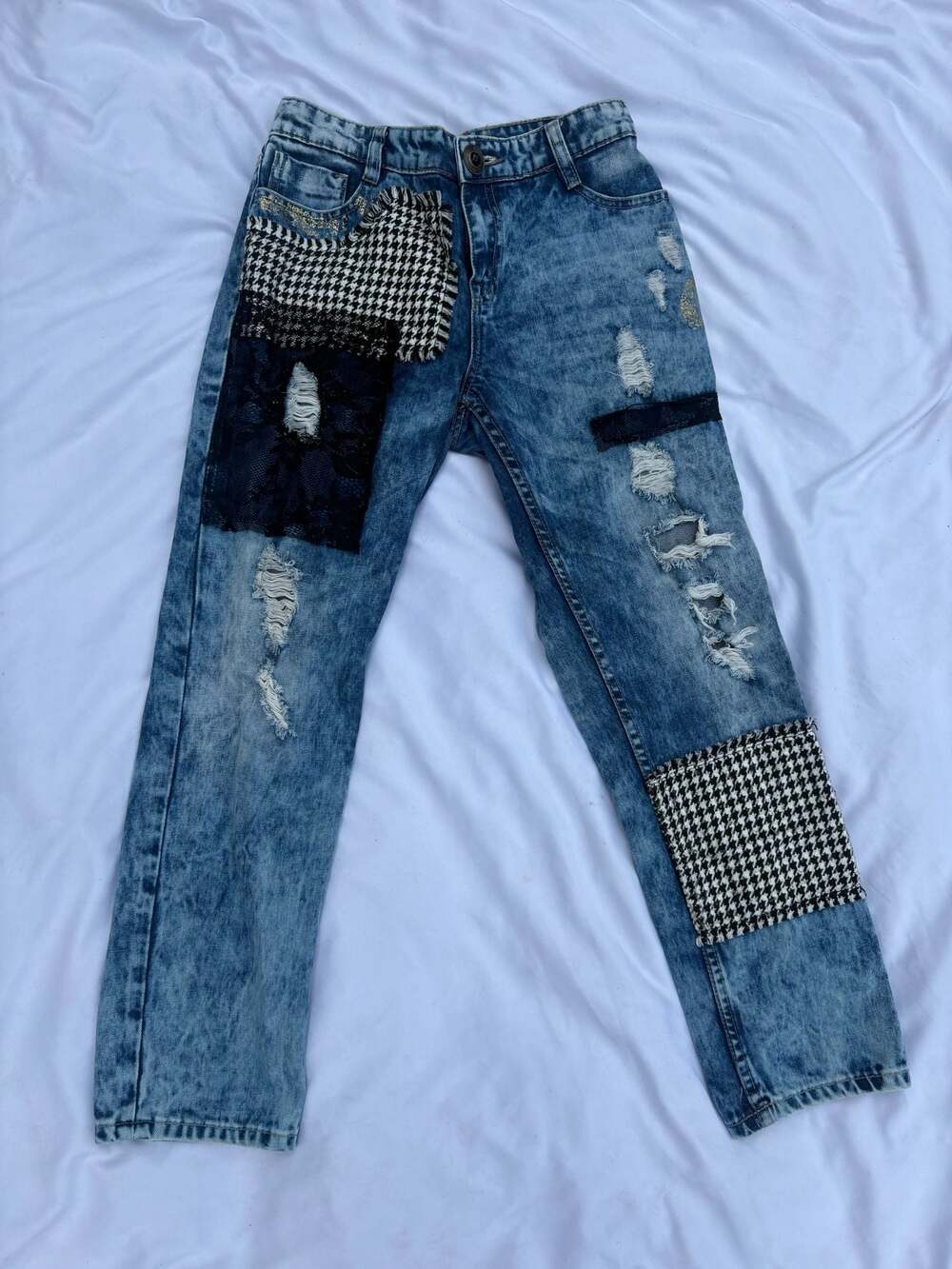 Y2K Desigual Mulato Patchwork Boyfriend Distressed Jeans high fashion